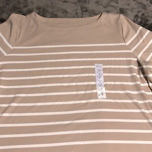 NWT Croft & Barrow 3/4 sleeve top tan/white striped, sz XXL